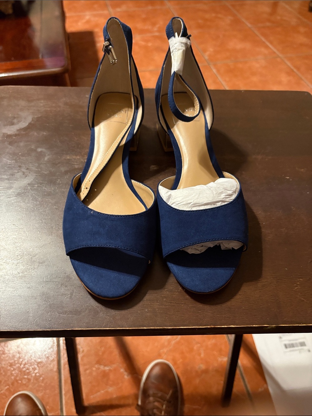 Kaari Blue Navy Open-Toe Ankle Strap Heels